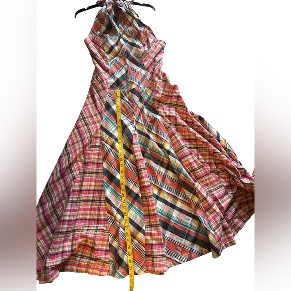 Anthropologie Pink and Blue Plaid Midi Dress Bohemian style - Picture 12 of 12